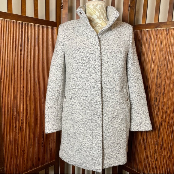 ✨LOFT Wool Blend White & Gray Zip-Up Mid-Length Coat – Elegant & Cozy✨ Size M - Picture 1 of 12